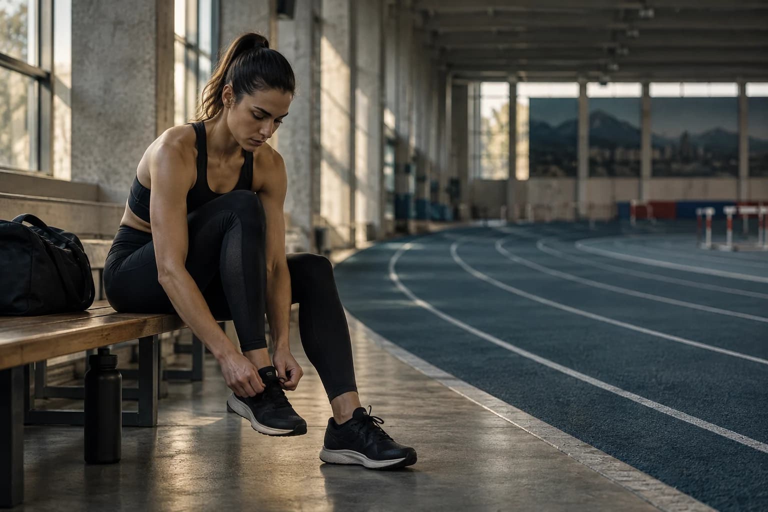 Sportivă adultă pregătindu-se înainte de antrenament, imagine ilustrativă